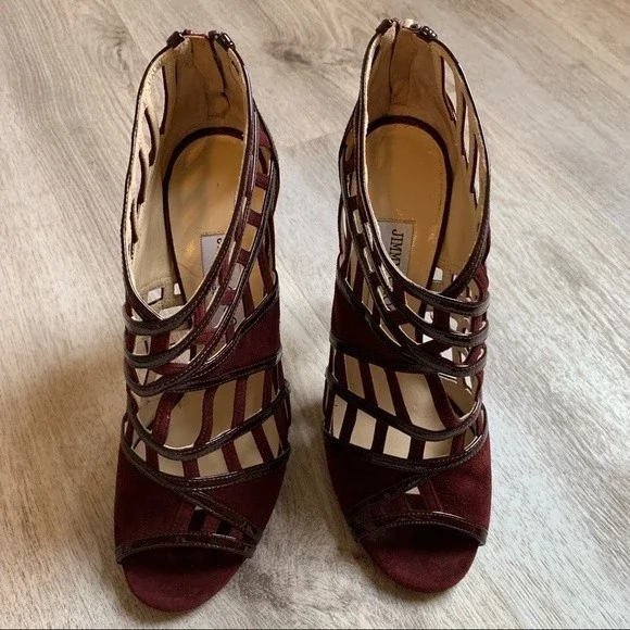 Jimmy Choo Vector Patent Cut Out Caged Suede Heels - Picture 2 of 6